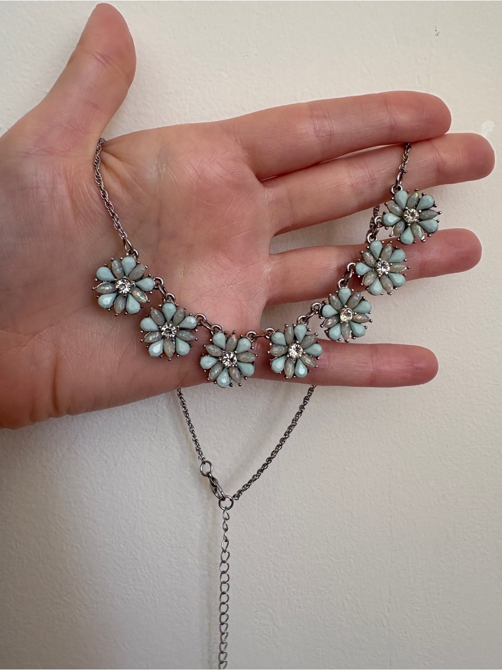 Blue Opalescent Flower Necklace